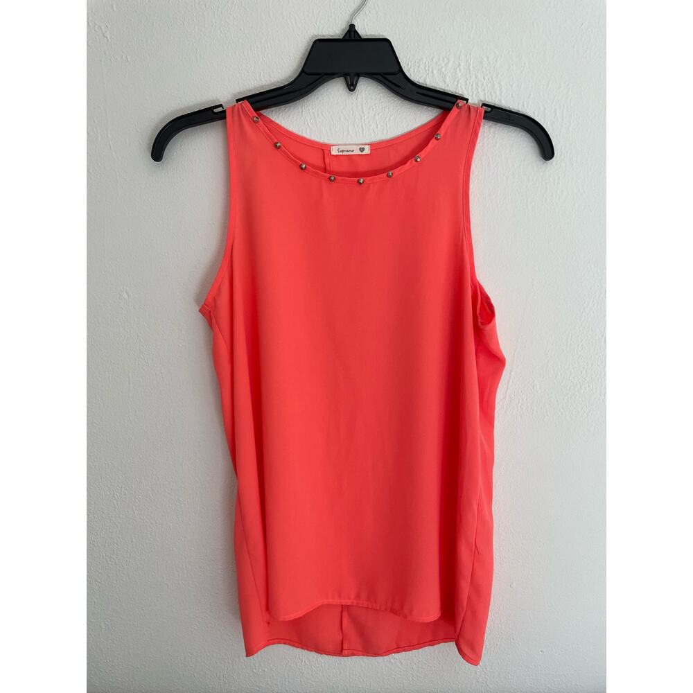 Soprano Women's Coral Tank Top MEDIUM Silver Studs Flowy with Open back. NWOT
